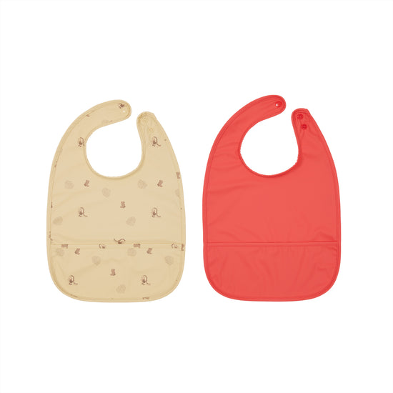 Load image into Gallery viewer, OYOY MINI Dino Bib - Pack of 2 Apron 806 Butter / Cherry Red
