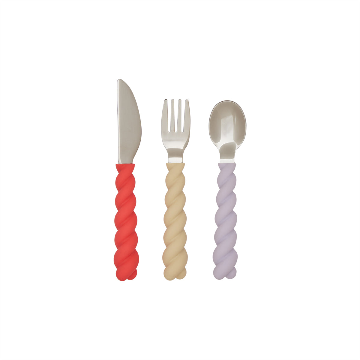 Indlæs billede i Gallery viewer, OYOY MINI Mellow Cutlery - Pack of 3 Cutlery 501 Lavender / Vanilla / Cherry Red
