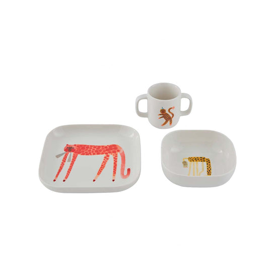 OYOY MINI Moira Tableware Set Strawberry Cat Plate & Bowl 102 Offwhite