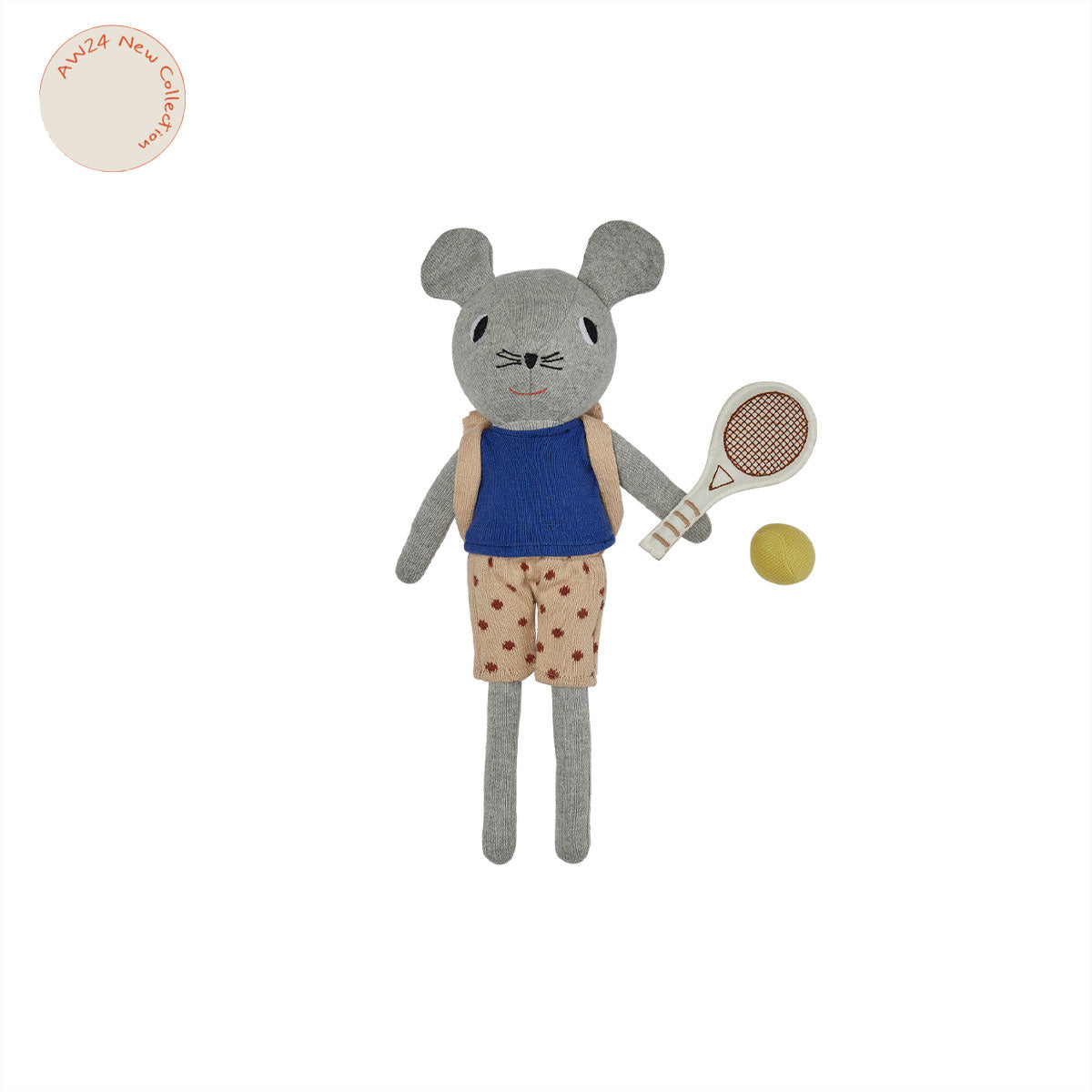 OYOY MINI Nuni Mouse Tennis Doll Soft Toys 202 Light Grey