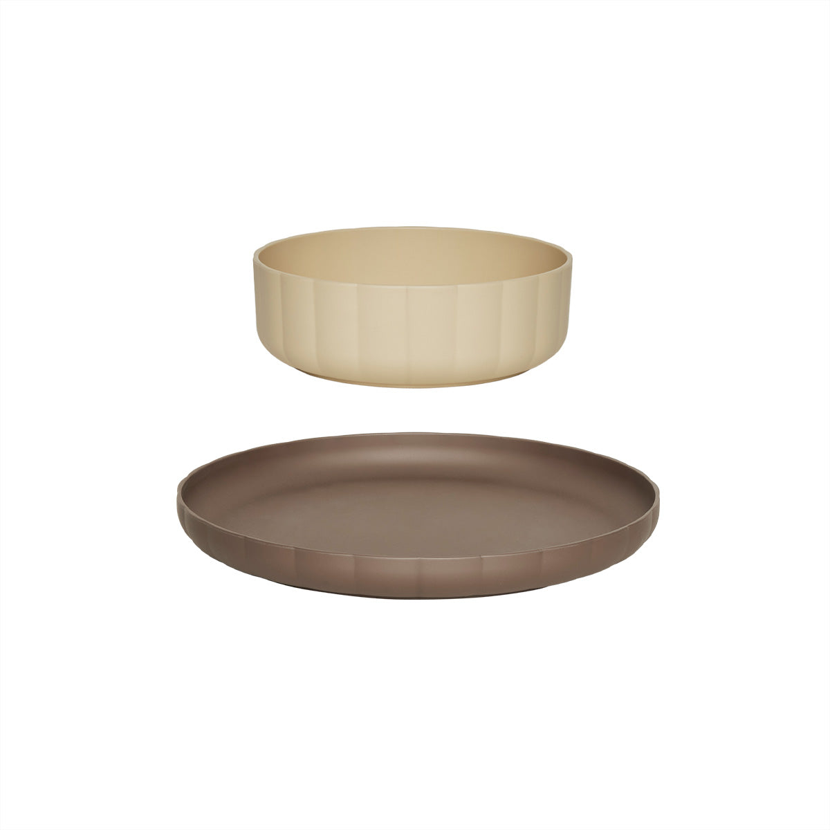 OYOY MINI Pullo Plate & Bowl - Set of 2 Dining Ware 312 Taupe / Vanilla