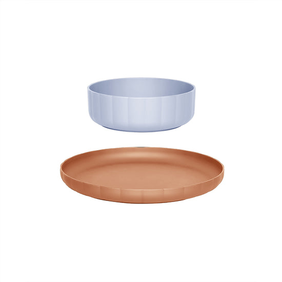 OYOY MINI Pullo Plate & Bowl - Set of 2 Dining Ware 307 Caramel / Ice Blue